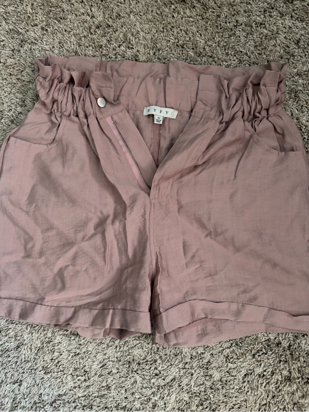 HYFVE Mauve High-Waist Paperbag Shorts